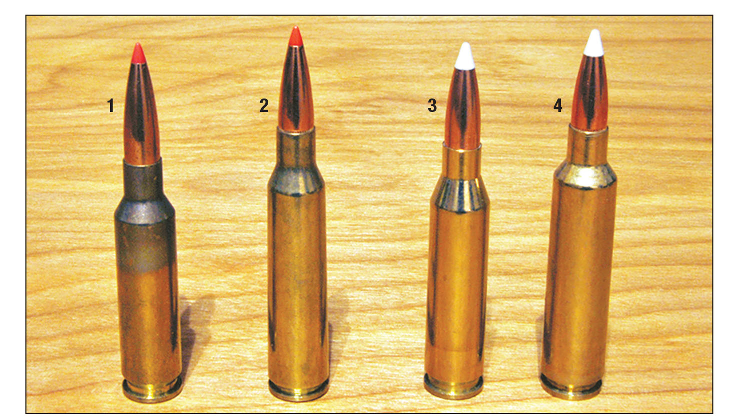 These similar cartridges include the (1) 6.5 Creedmoor, (2) 6.5x55 Mauser, (3) .260 Remington and the (4) 6.5-284 Norma.